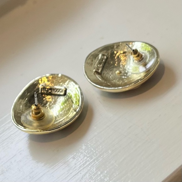 Stunning Vintage Don Lin Earrings Pink Cream Taupe Swirl Gold 1-1/8” x 1” - Picture 3 of 6